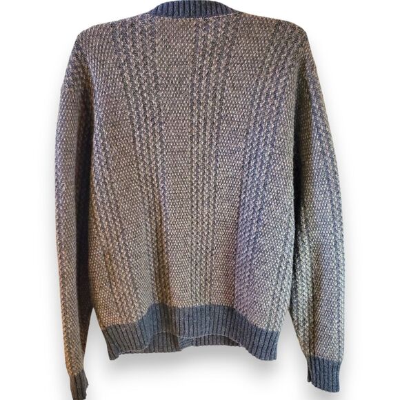 VTG 80s Robert Bruce Cardigan Sweater Mens XL USA Made Mixed Knit Grandpa Blues - Picture 2 of 11